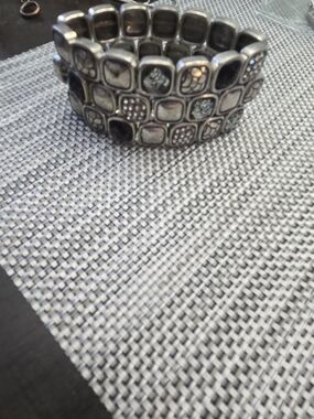 Chunky Silver-Tone Stretch Bracelet with Square Accents